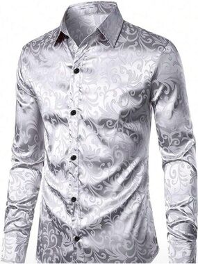 Men's Silver Paisley Satin Dress Shirt